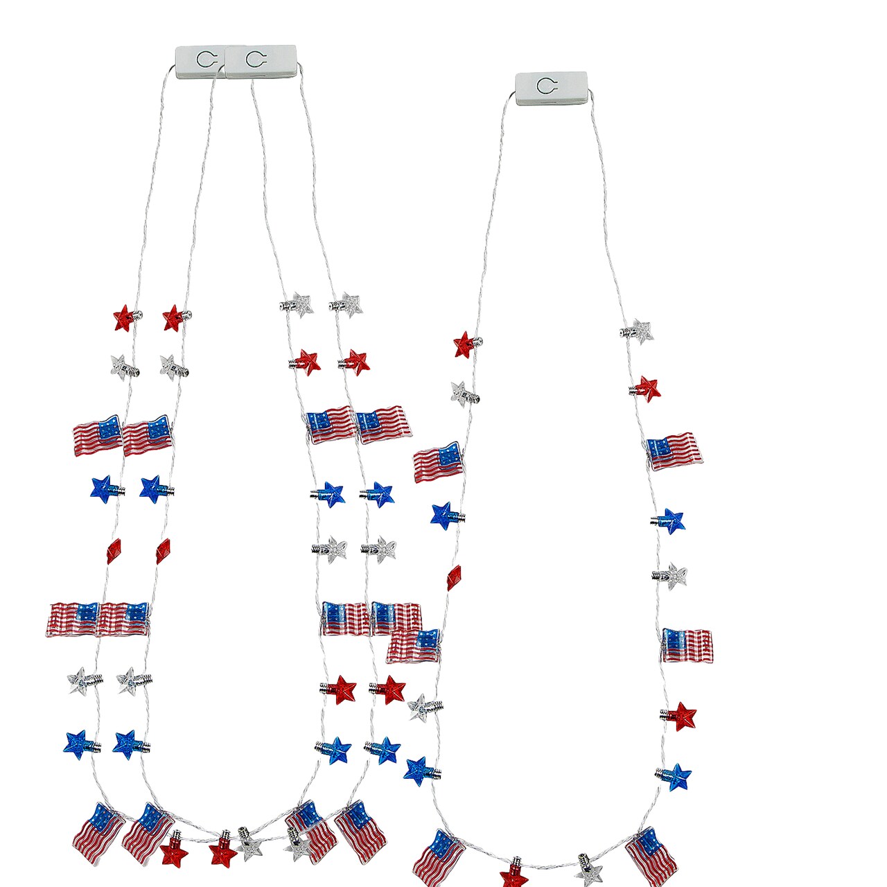 33" Patriotic Light-Up Flags with Stars Necklace 6 Pieces