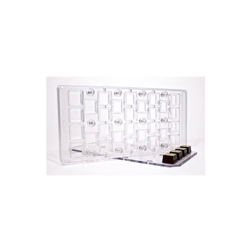Magnetic Polycarbonate Chocolate Mold 2 pc. Square 3/4" x 1/2" High, 28 Cavities