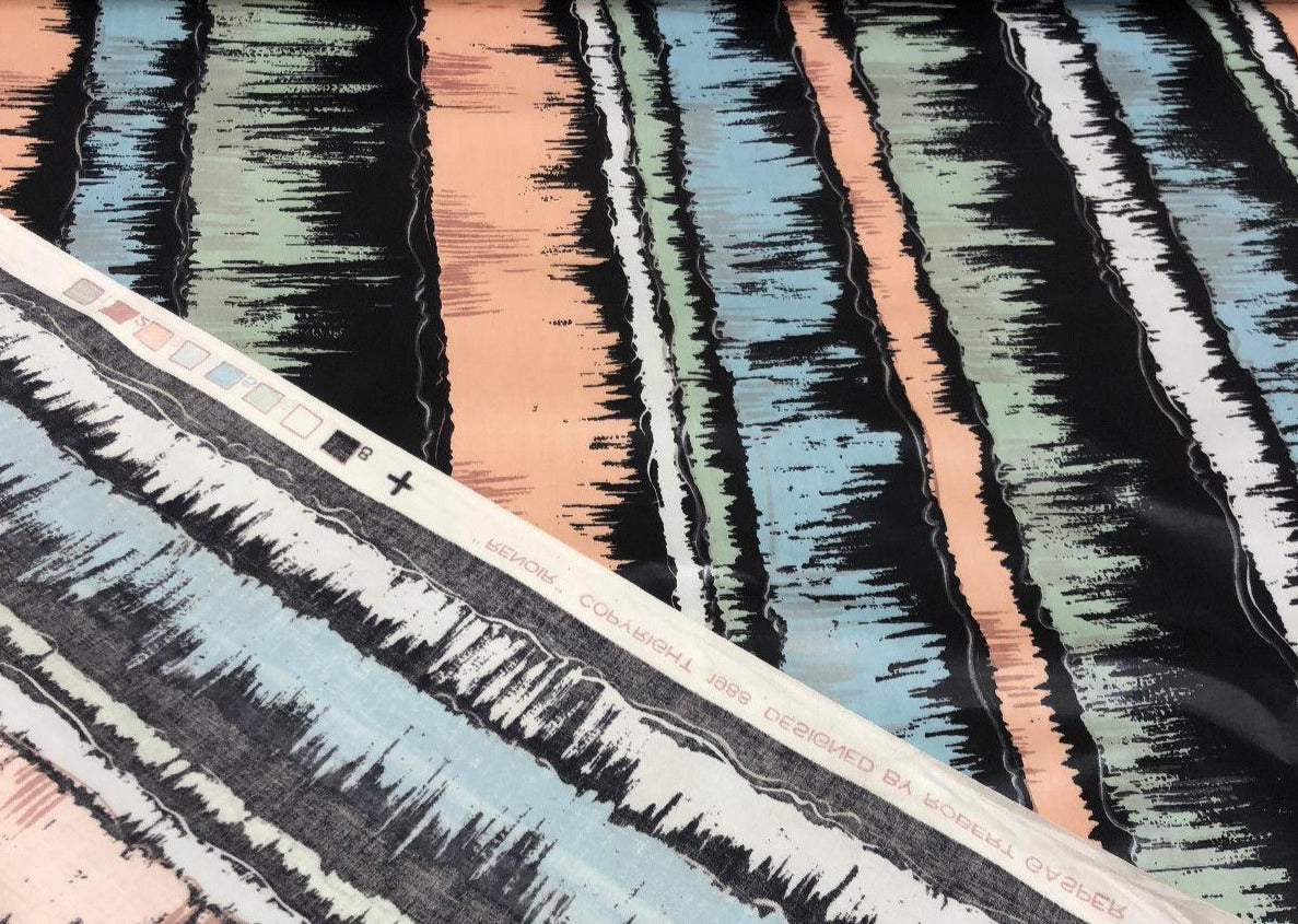 Extreme Renoir Chintz Robert Gasper Vintage Fabric - Black, Green, Blue, Orange, White, 56" Width, 27" Horizontal Repeat (1 Yard)
