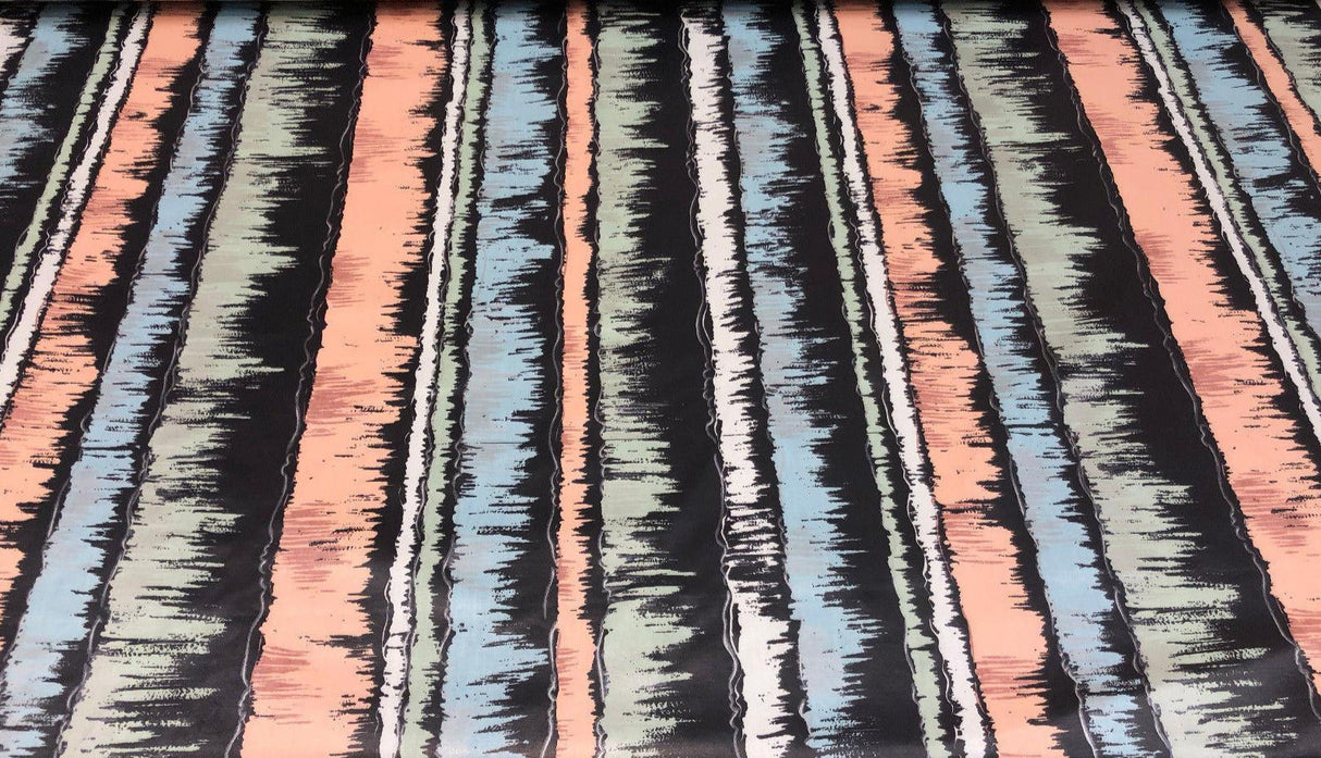 Extreme Renoir Chintz Robert Gasper Vintage Fabric - Black, Green, Blue, Orange, White, 56" Width, 27" Horizontal Repeat (1 Yard)