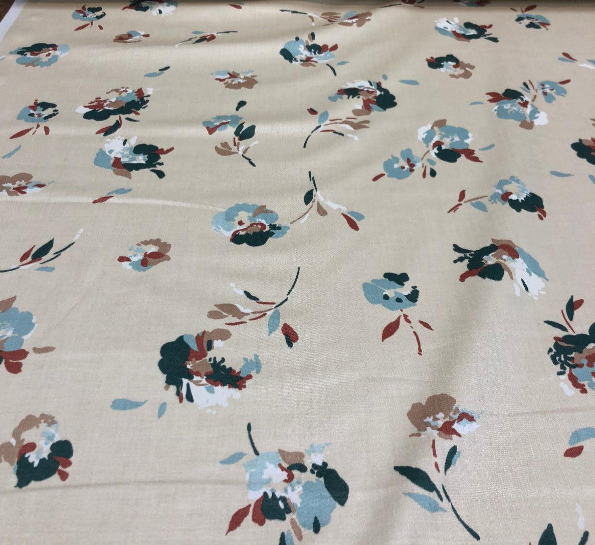 Laurent Prelude Floral Predominate Beige Vintage Cotton Fabric - Beige, Floral, 56" Width, 27" Horizontal Repeat, 27" Vertical Repeat (1 Yard)
