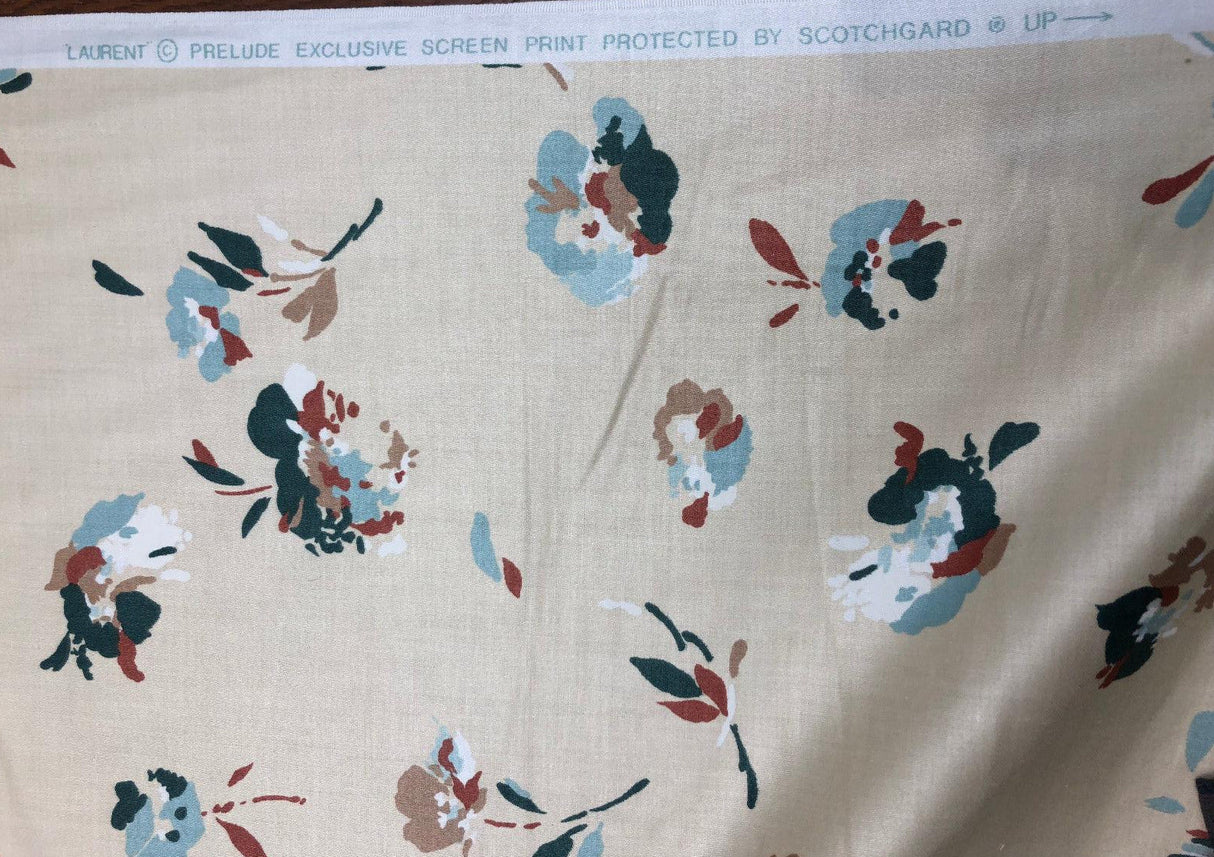 Laurent Prelude Floral Predominate Beige Vintage Cotton Fabric - Beige, Floral, 56" Width, 27" Horizontal Repeat, 27" Vertical Repeat (1 Yard)