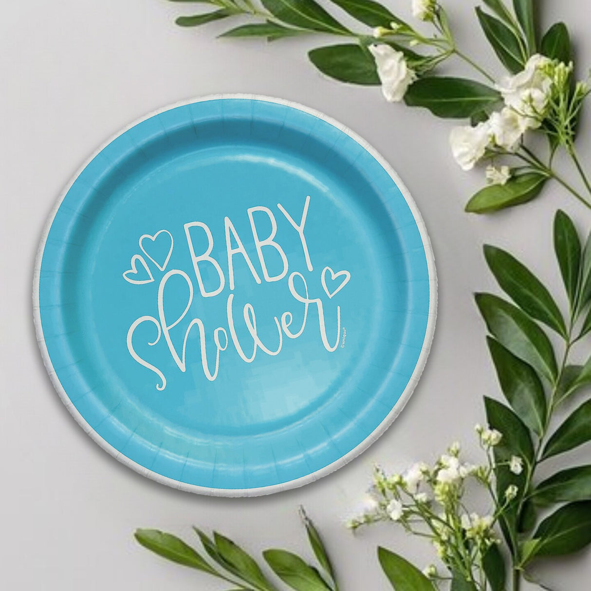 8 Count Blue Hearts Baby Shower Disposable Paper Dinner Plates 9" Party Tableware for Baby Boy