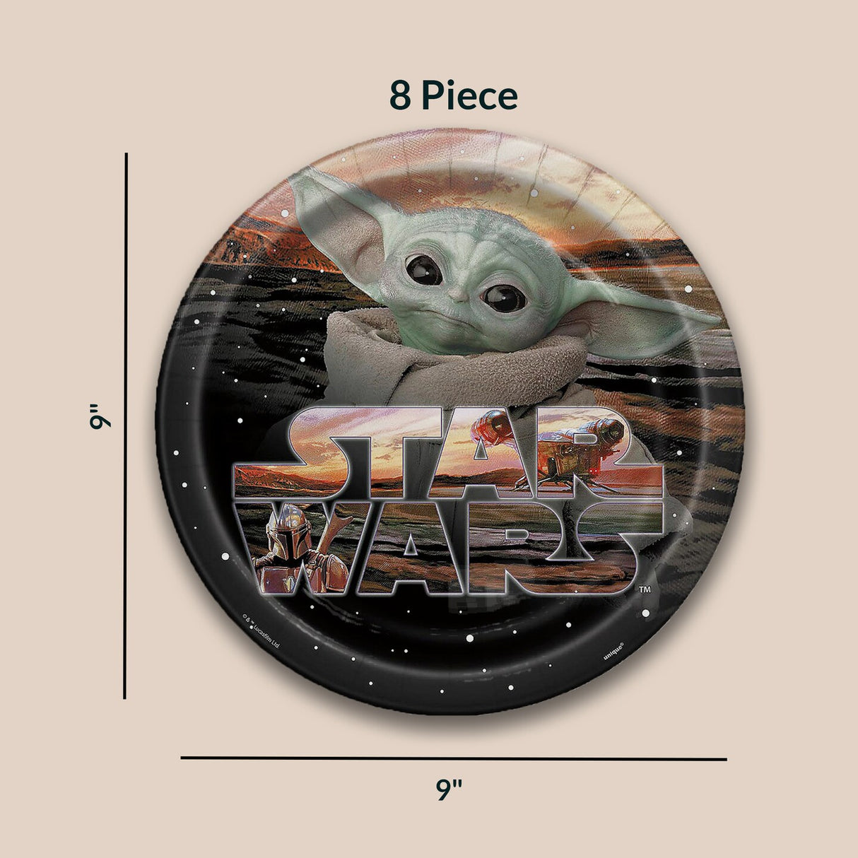 8 Count Star Wars The Mandalorian Grogu Paper Dinner Plates 9" The Child Party Supplies