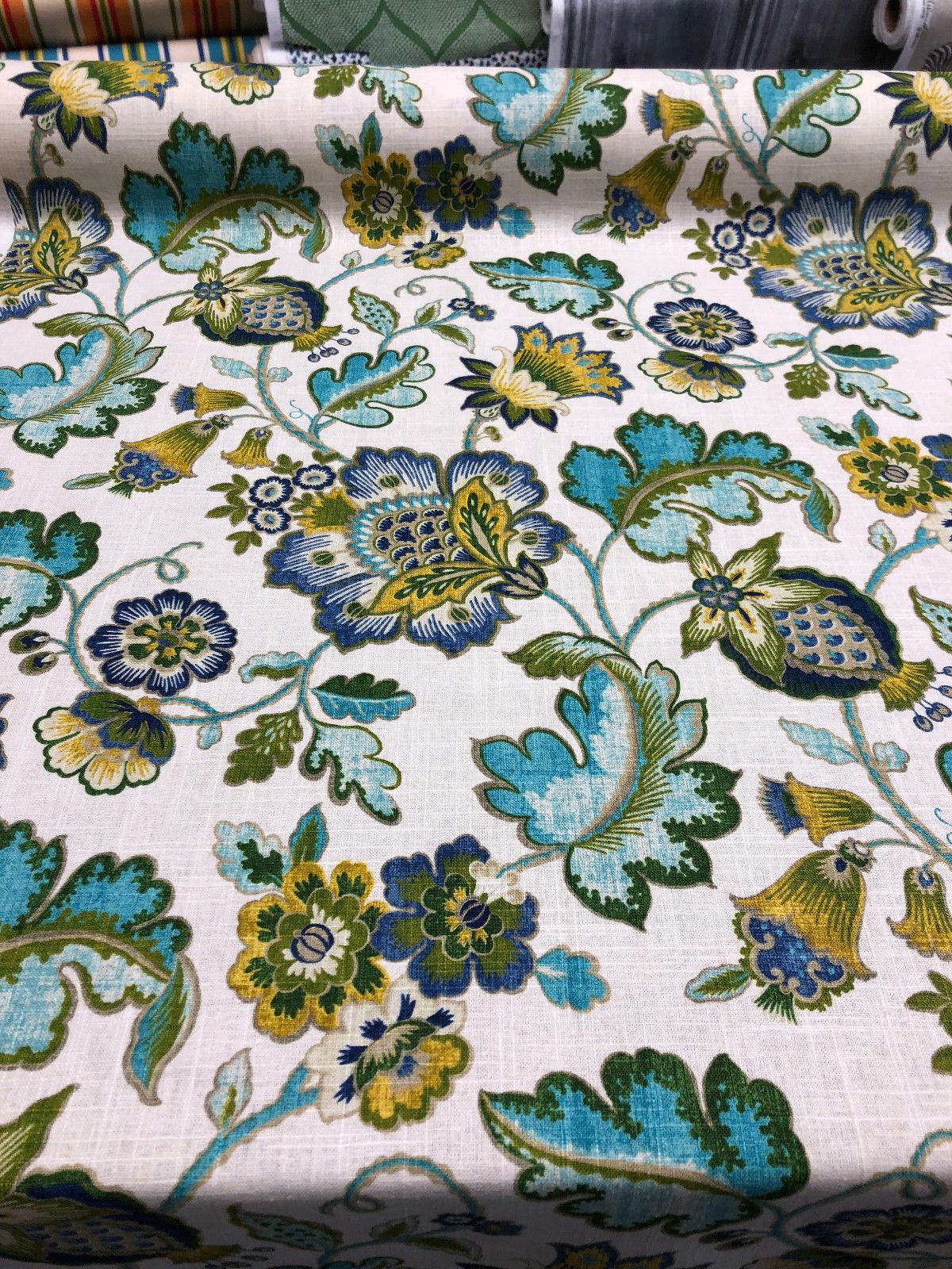 Anu Cliffside Linen Rayon Fabric - Caribbean Jacobean Floral, 54" Width (1 Yard)