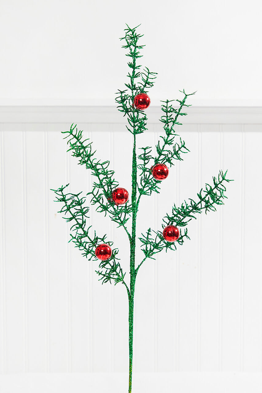 31" Glitter Pine Ball Ornament Spray Decor