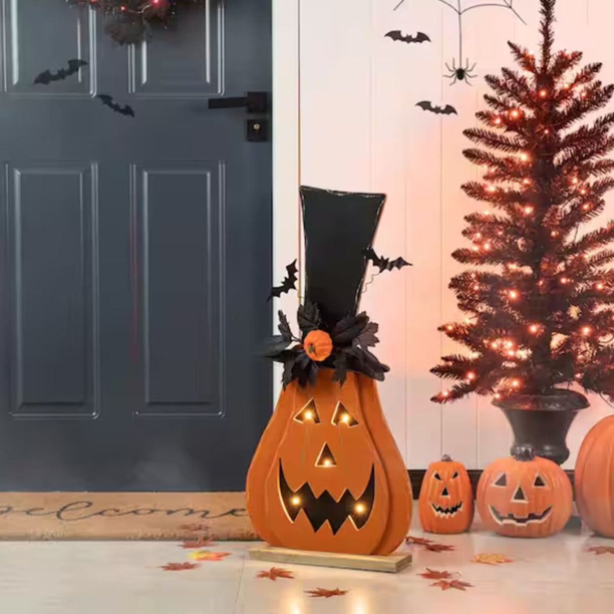 29.5 Inch Lighted Wooden Jack-O-Lantern Porch Decor