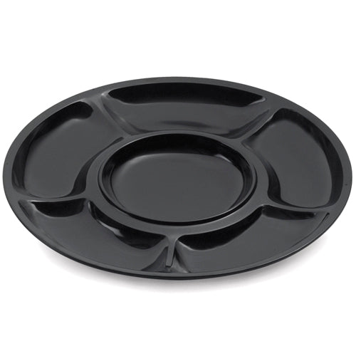 G. E. T. Melamine Plate, 6 Compartment, Milano Series, 14", Black