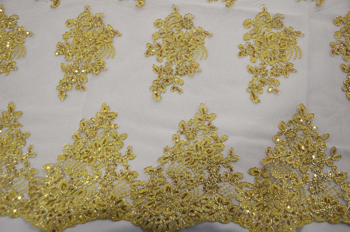 Camilla Embroidery Polyester Fabric - Flower Embroidery With Sequins, Sheer Bridal Lace, 52" Width (1 Yard)