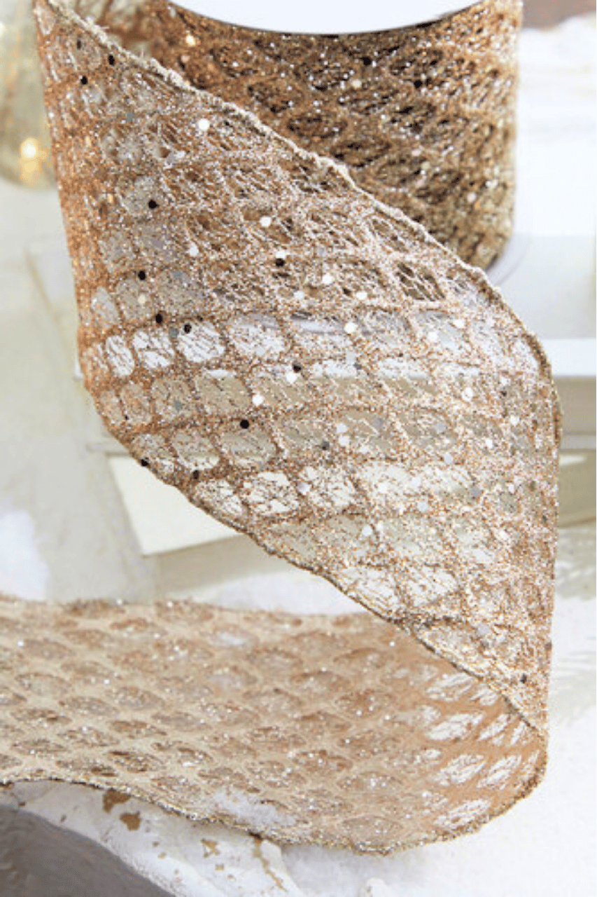 4" x 10 Yard Champagne Mesh Wired Ribbon