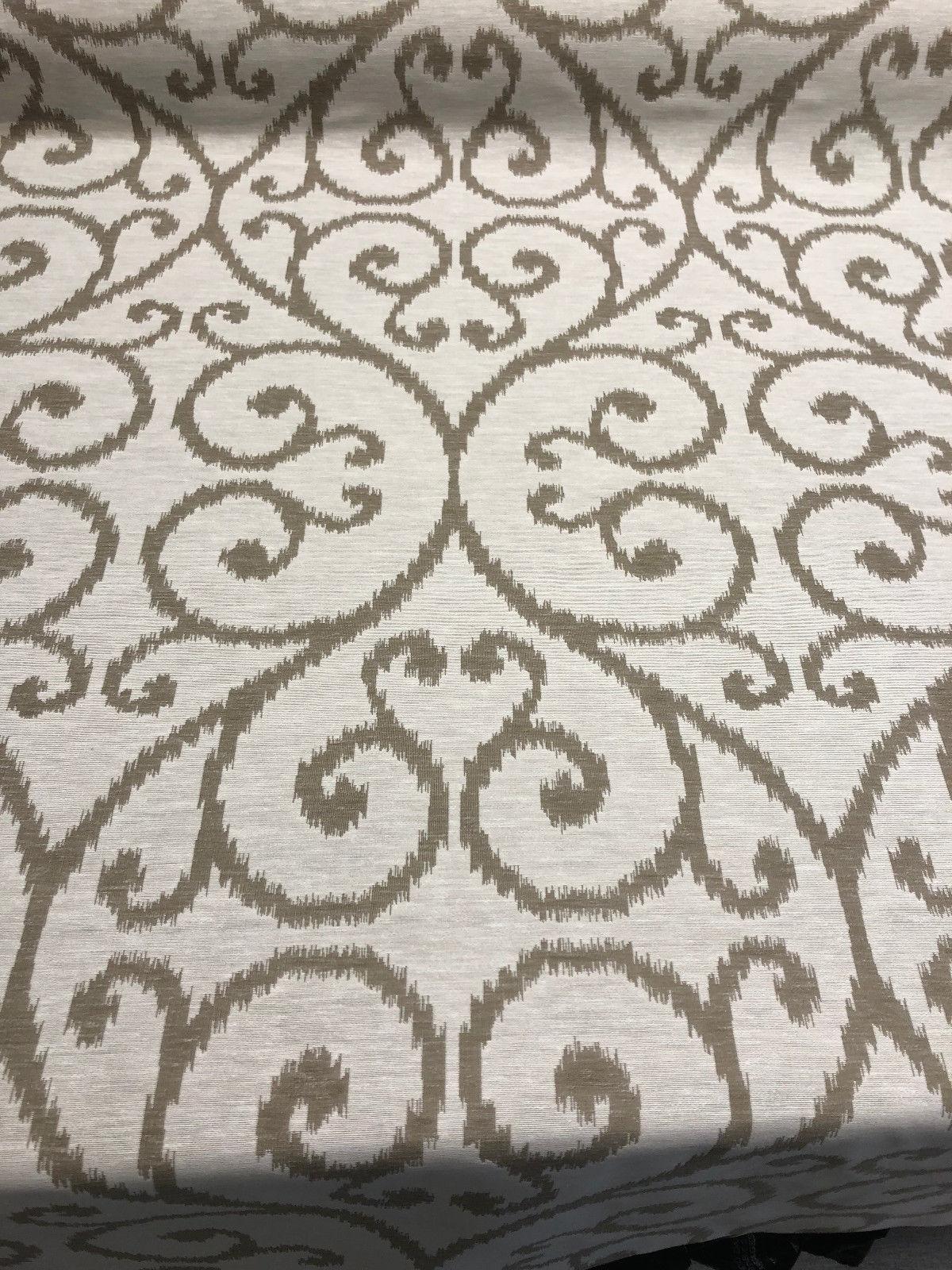 Scroll Baige Khaki Linen Cotton Fabric - Khaki Scroll Jacquard, 54" Width (1 Yard)