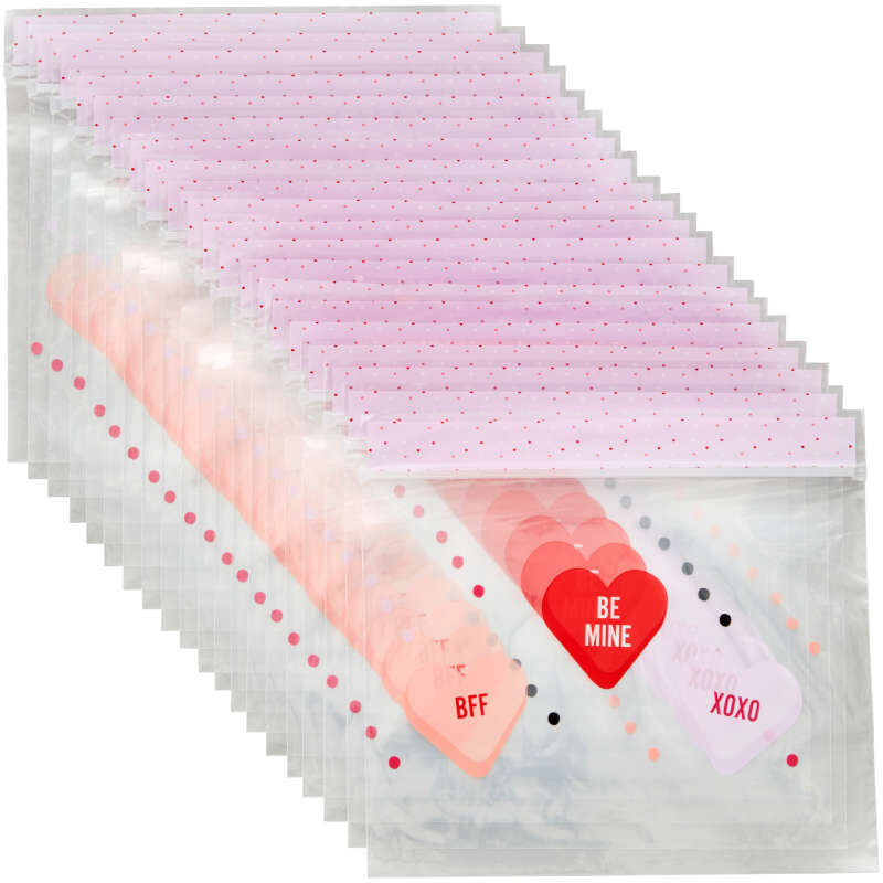Wilton Clear Conversation Hearts Valentine's Day Resealable Treat Bags, 20-Count
