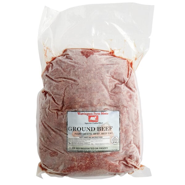 Warrington Farm Meats 80% Lean / 20% Fat Frozen Ground Beef 5 lb. - 4/Case