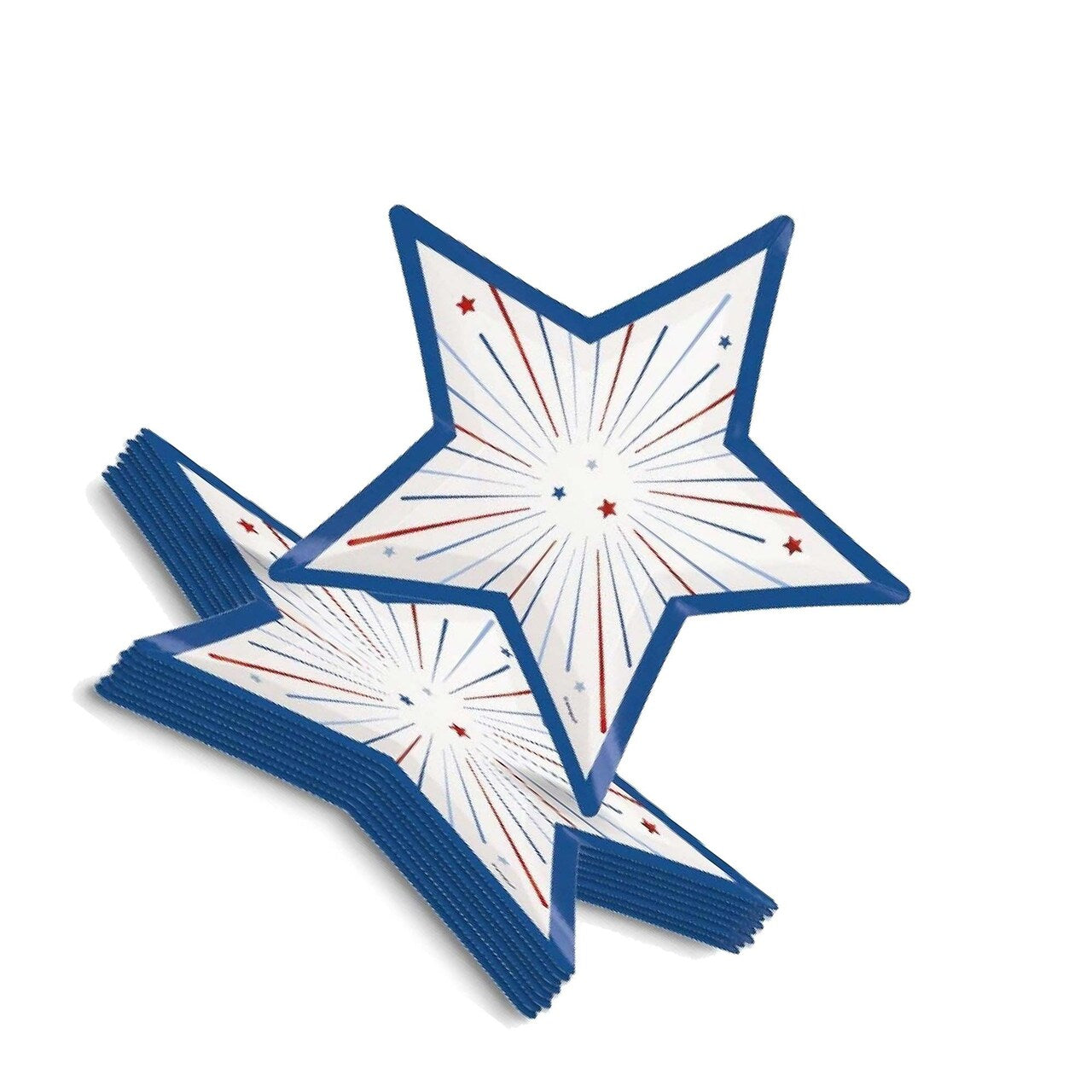 Patriotic USA Star Shaped 9.25" Dinner Platesw Foil Stamping 8ct