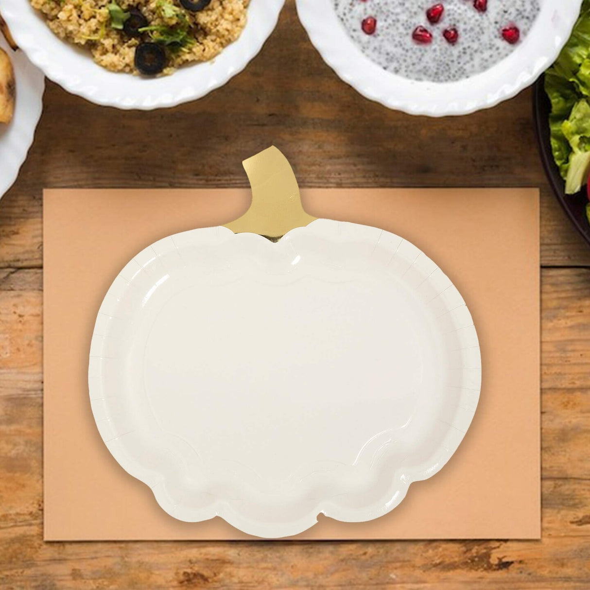 8 Ct Lil Pumpkin White Gold Paper Plates Fall Harvest Birthday Party Supplies 10"