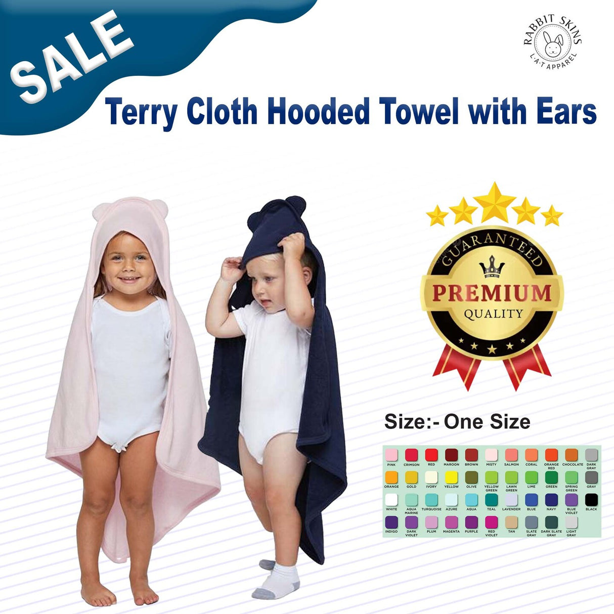 RADYAN® Terry Cloth Hooded Towel with Ears - 1013