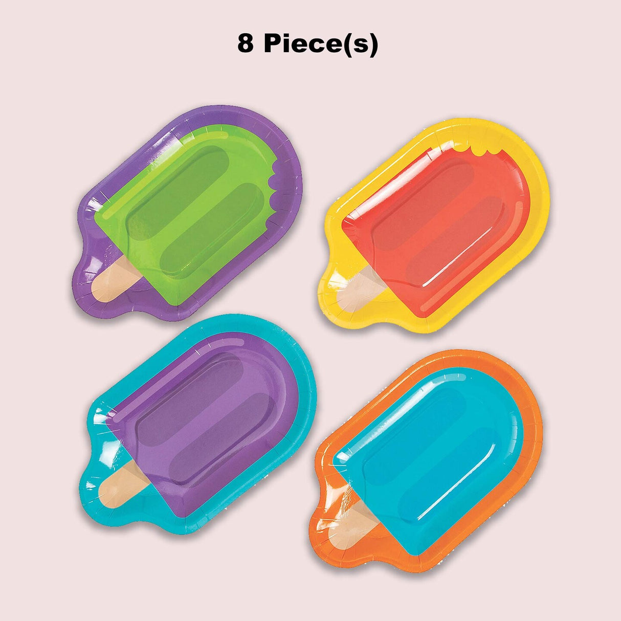 8 Count Ice Pop Shaped Paper Dessert Plates –5 1/2" x 9" Summer Party Supplies