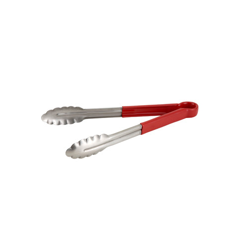 Winco Utility Tongs, Heavy Duty, with Vinyl Sleeve, 12" Red