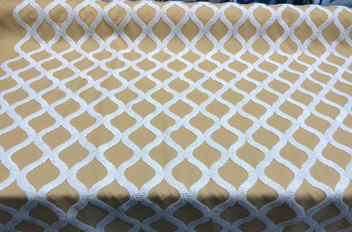 Valiant Time Polyester Fabric - Wheat Gold Embroidered Modern Rope Pattern, 54" Width (1 Yard)