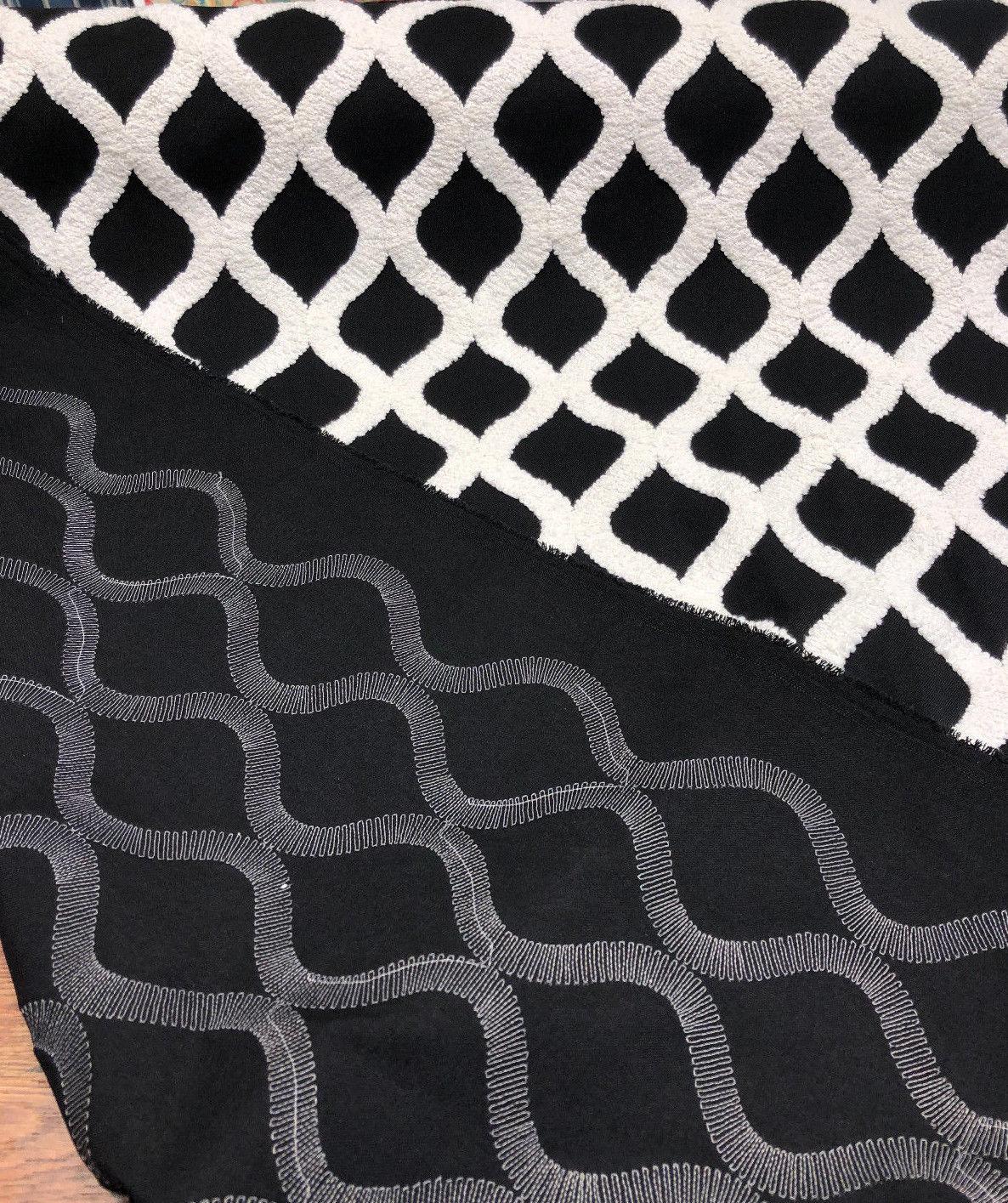 Valiant Time Polyester Fabric - Black Embroidered Modern Rope, 54" Width (1 Yard)