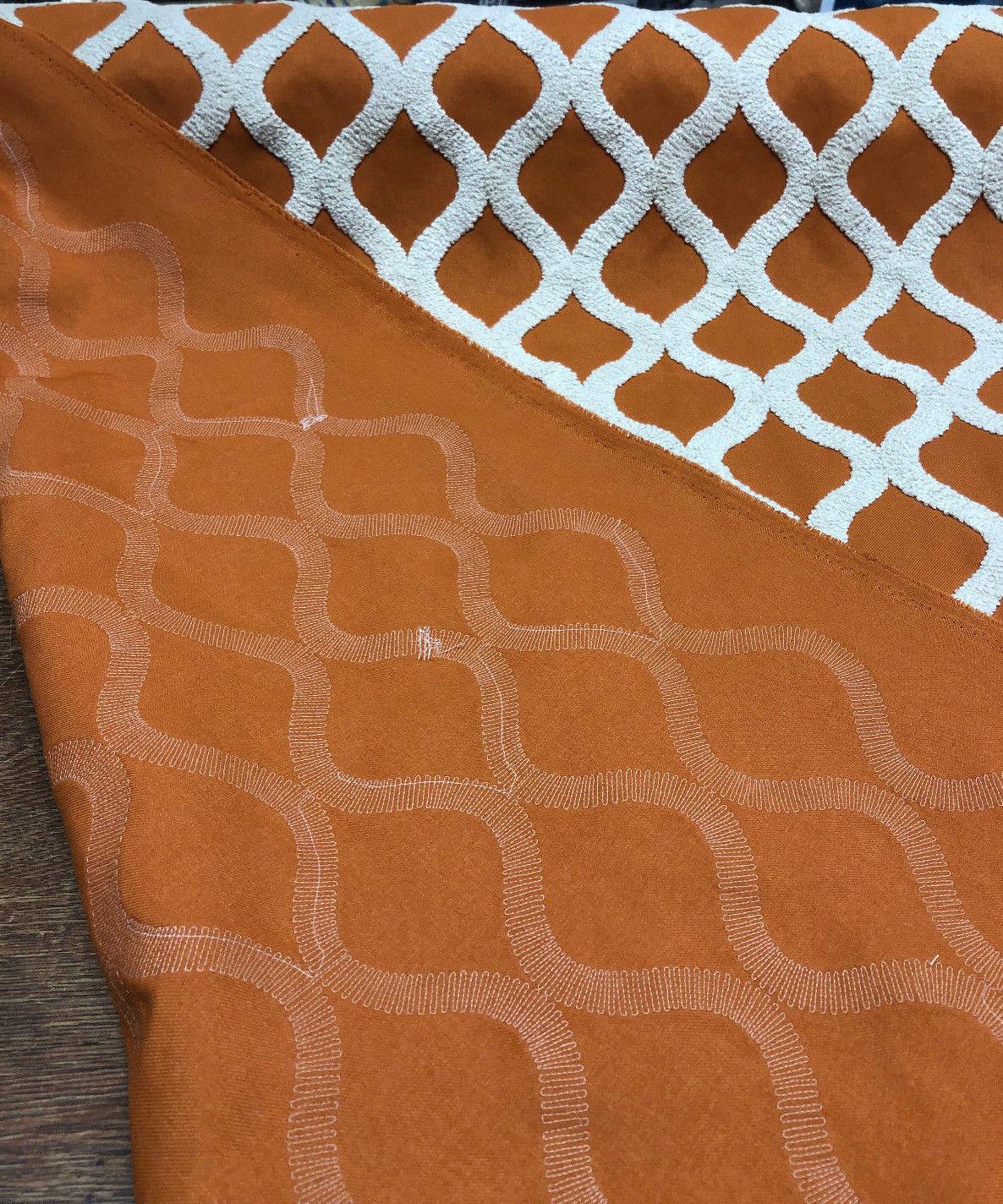 Valiant Time Polyester Embroidered Fabric - Spice Orange Modern Rope Pattern, 54" Width (1 Yard)