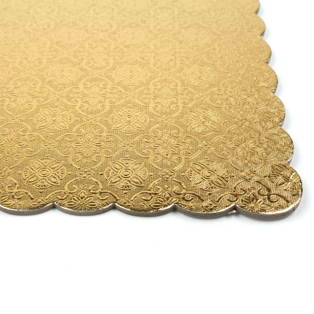 Gold Scalloped Square Cake Board, 12", Pack of 5