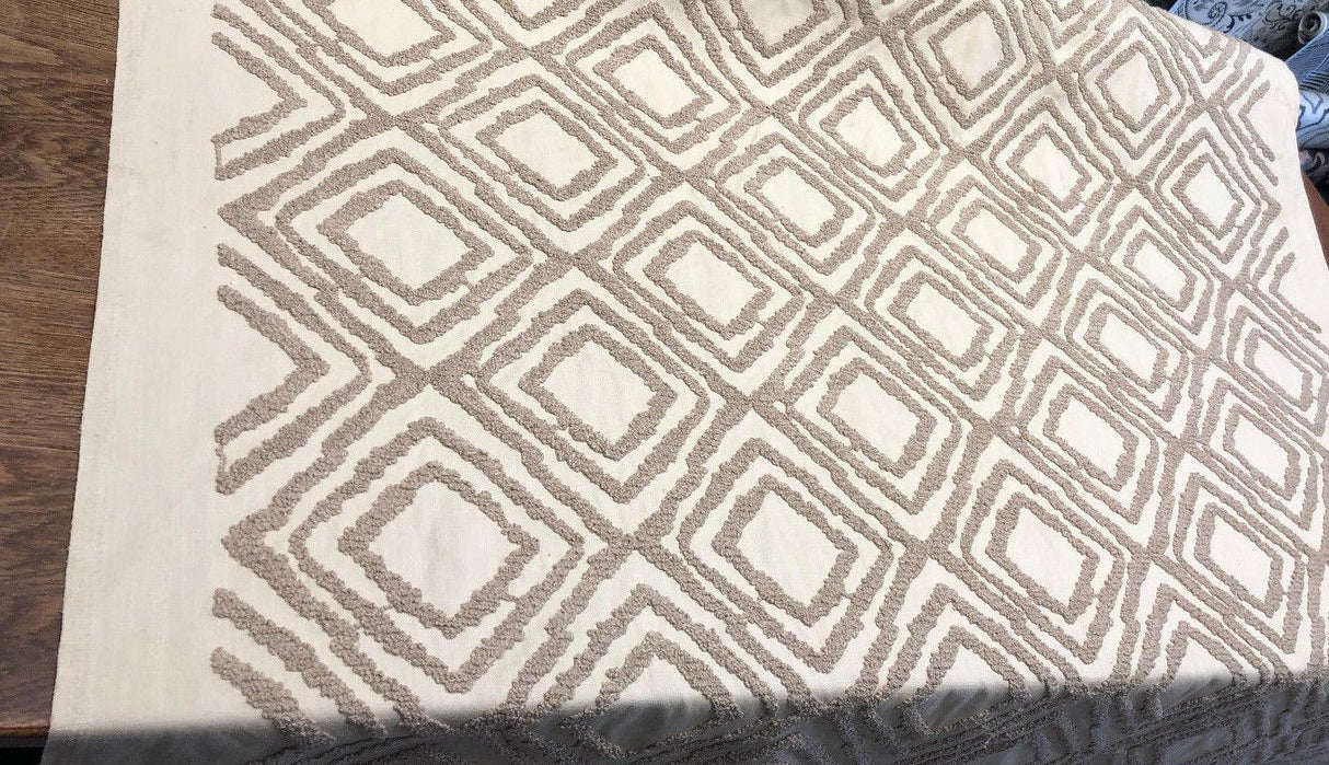 Valiant Attitude Cotton Polyester Rope Embroidered Fabric - Cream Geometric Pattern, 54" Width (1 Yard)