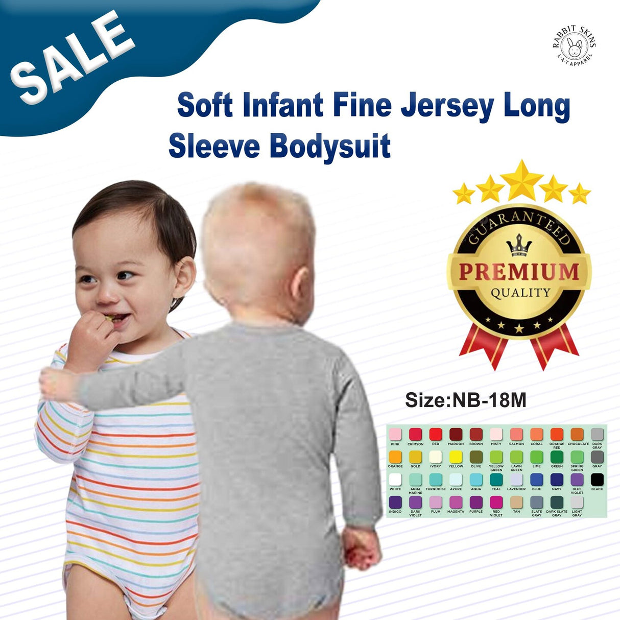 RADYAN® Soft Infant Fine Jersey Long Sleeve Bodysuit