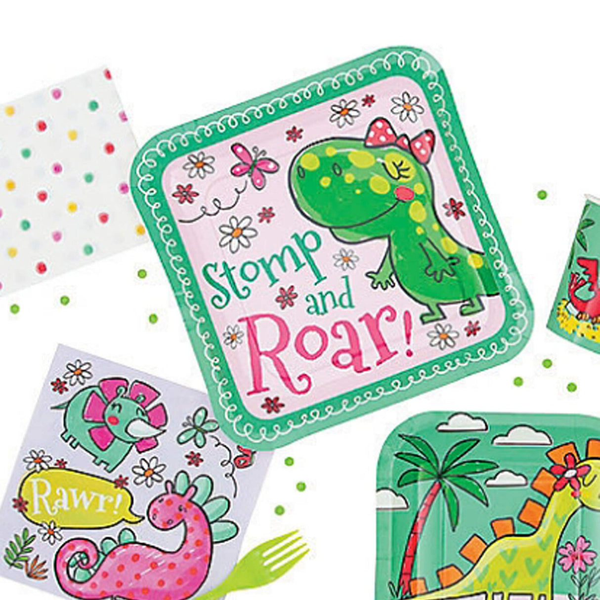 8 Ct. Girl Dinosaur Party Stomp and Roar Pink Paper Dinner Plates Durable Disposable 9" Plates for Kids’ Birthday Party