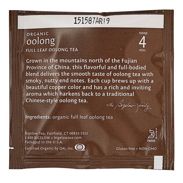 Steep Cafe By Bigelow Organic Oolong Tea Pyramid Sachets - 50/Case