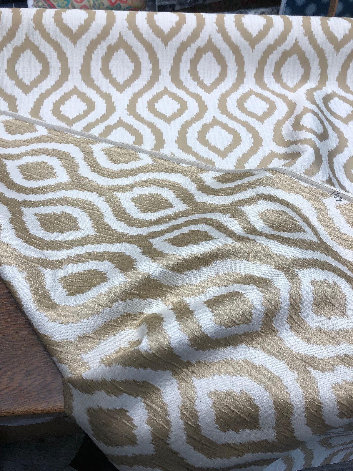 Rj Hourglass Natural Jacquard Fabric - Cream Natural Geometric Reversible, 56" Width, 7.5" Vertical Repeat, 7" Horizontal Repeat (1 Yard)