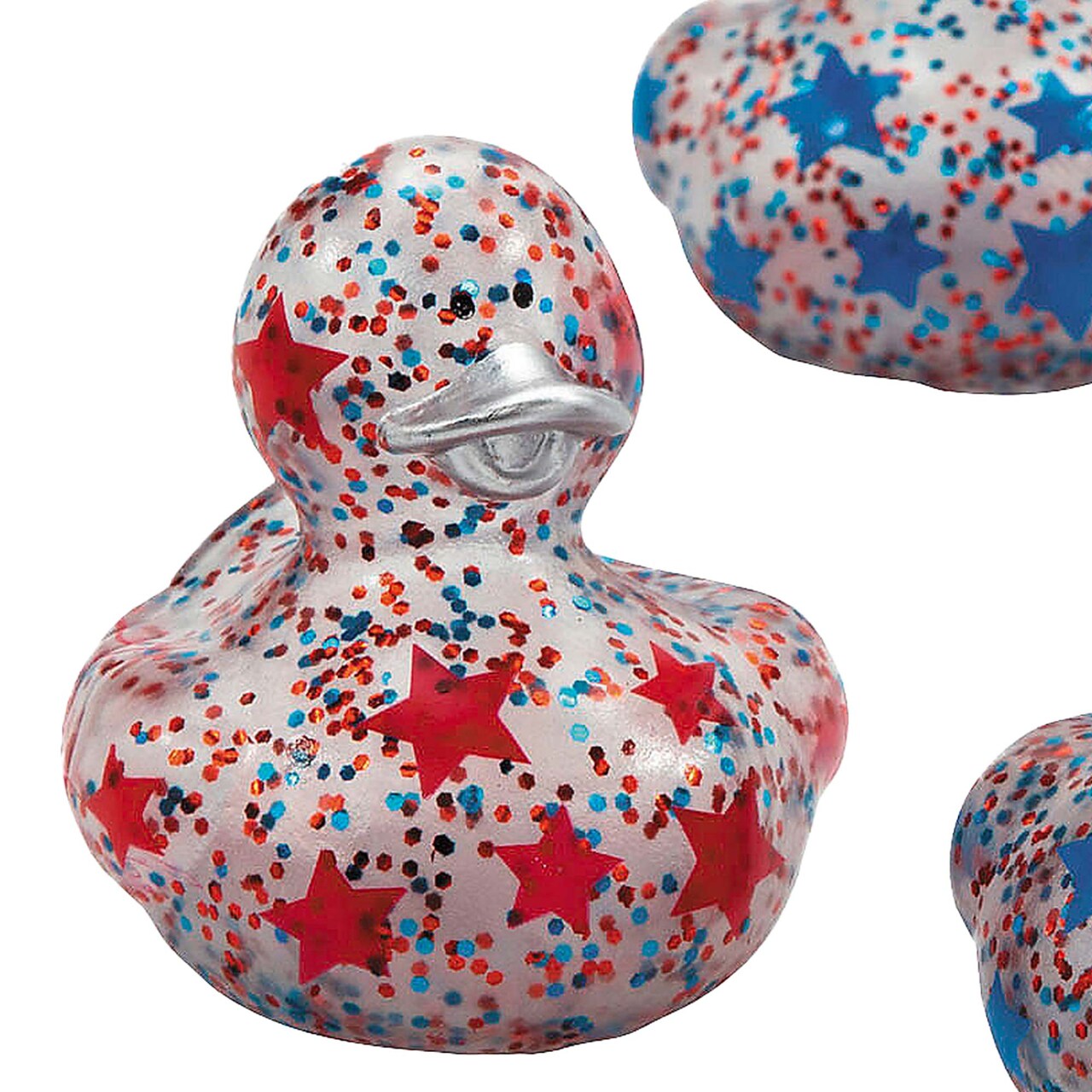 2" Patriotic Red, White & Blue Glitter Rubber Ducks 12 Pc.