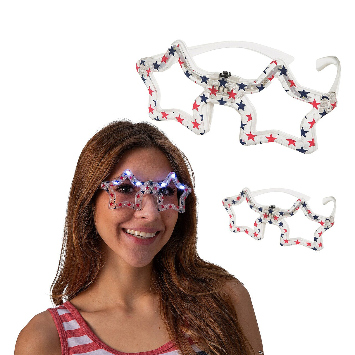 6" Patriotic Red, White & Blue LED Light-Up Star Glasses 6 Pieces