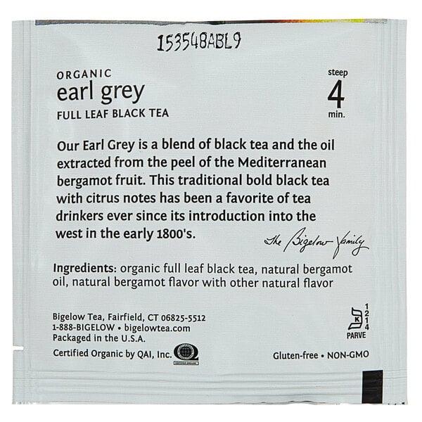 Steep Cafe By Bigelow Organic Earl Grey Tea Pyramid Sachets - 50/Case