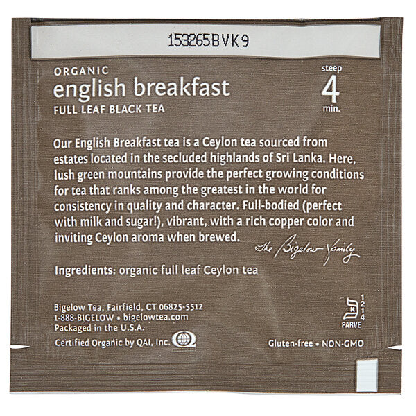 Steep Cafe By Bigelow Organic English Breakfast Tea Pyramid Sachets - 50/Case