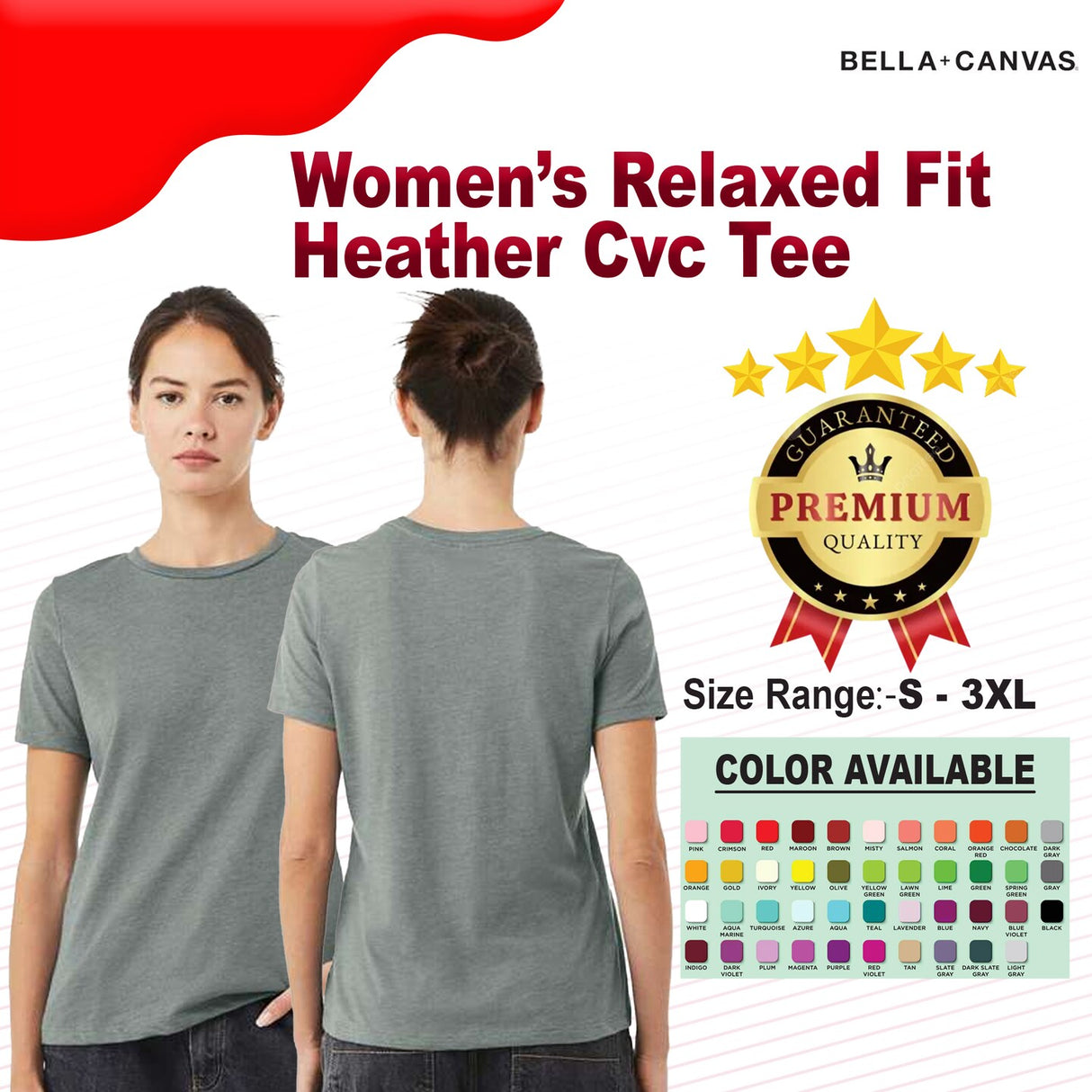 BELLA + CANVAS® Women's Relaxed Fit Heather CVC Crewneck Tee