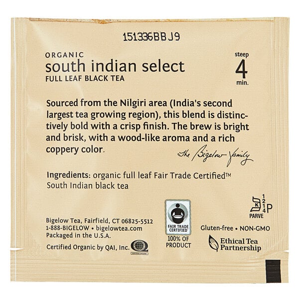 Steep Cafe By Bigelow Organic South Indian Select Black Tea Pyramid Sachets - 50/Case