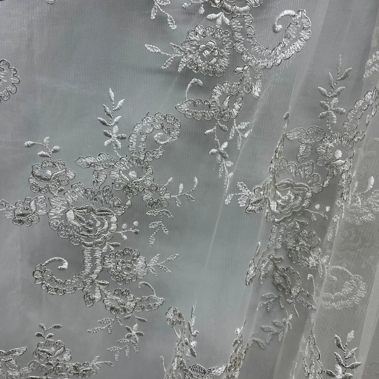Embroidered Bridal Lace Ivory Silver