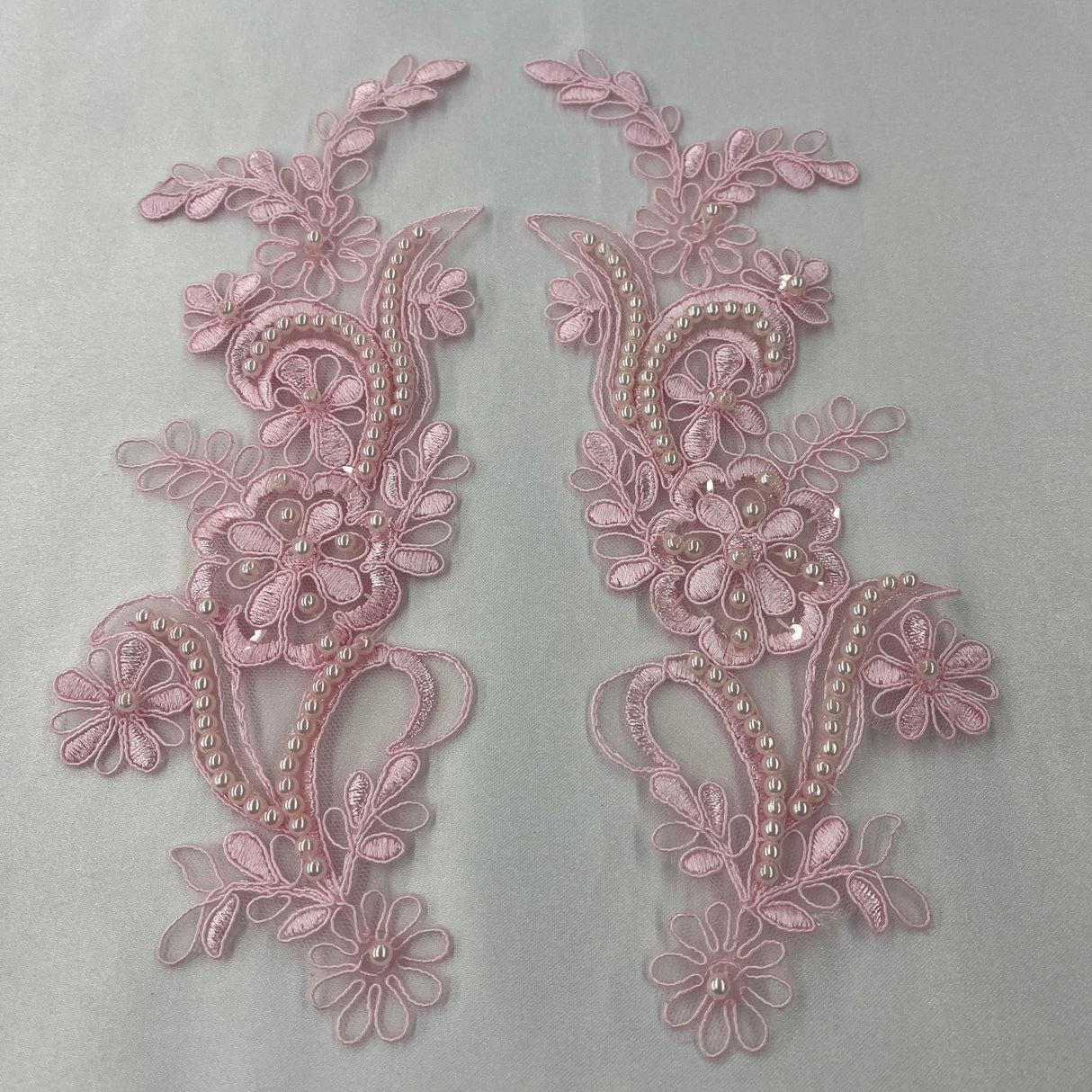 Beaded Corded Floral Lace Applique Pair