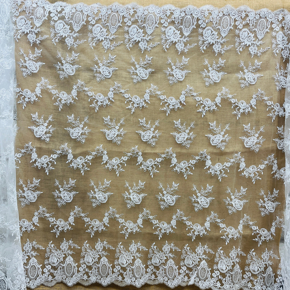 Embroidered Bridal Lace Ivory Silver