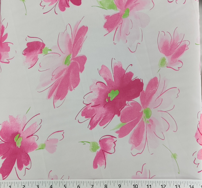 Hi Multi Chiffon Polyester Fabric - White/Fuchsia/Green, 58/60" Width