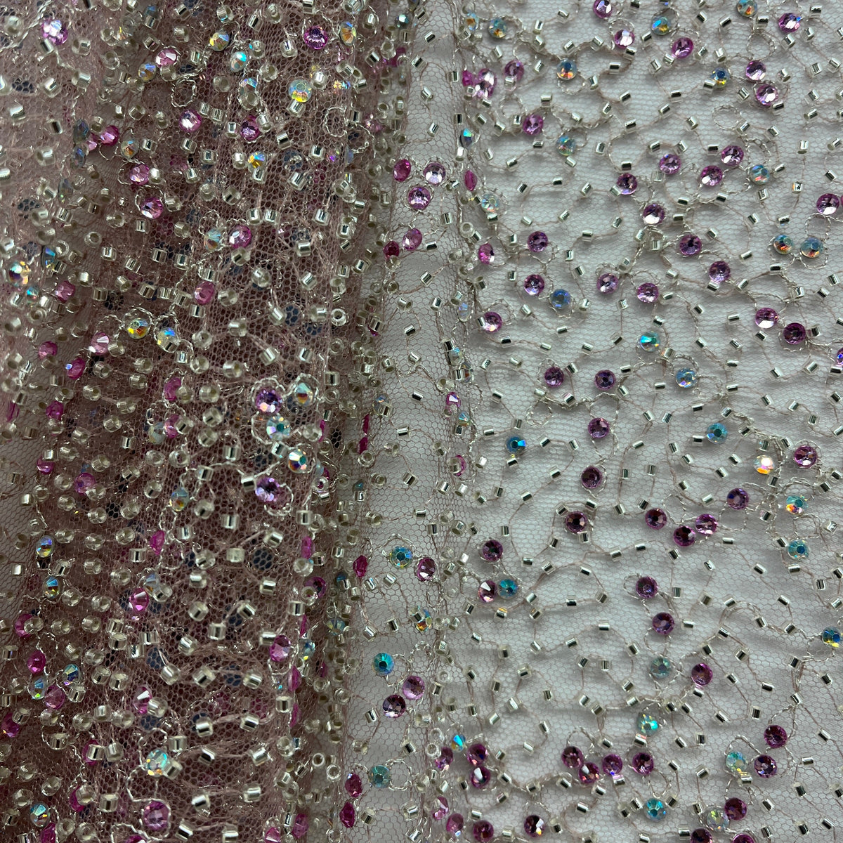 1 Yard Beaded Lace Fabric Embroidered on 100% Polyester Net Mesh, Elegant Sheer Textile