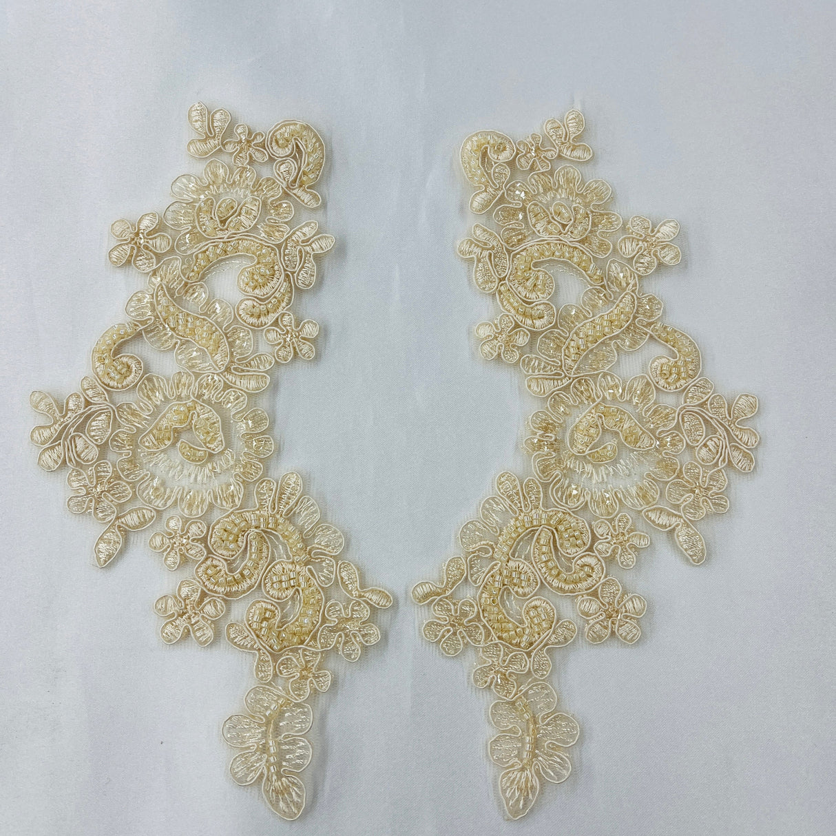Beaded Corded Floral Lace Applique Pair