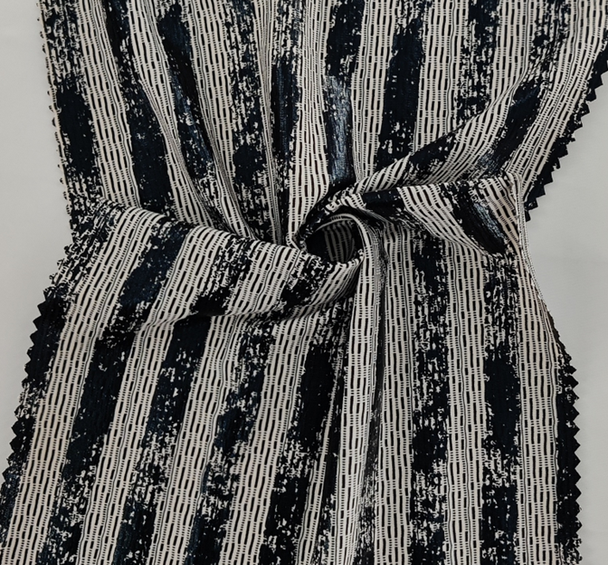 1 Yard Poly Jacquard Spandex Fabric with Foil Black/Ivory, 58/60" Wide Stretch Apparel Textile