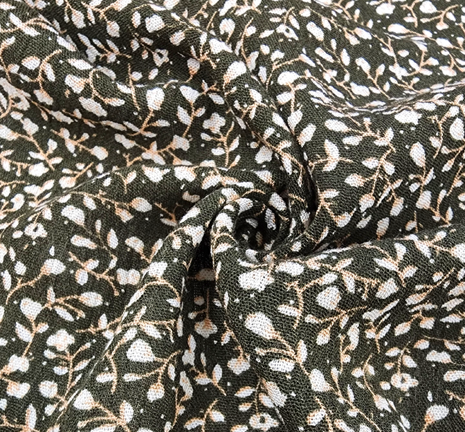 Rayon Crinkle 1D423 Rayon Fabric - Olive/Ivory Crinkle, 50/52" Width