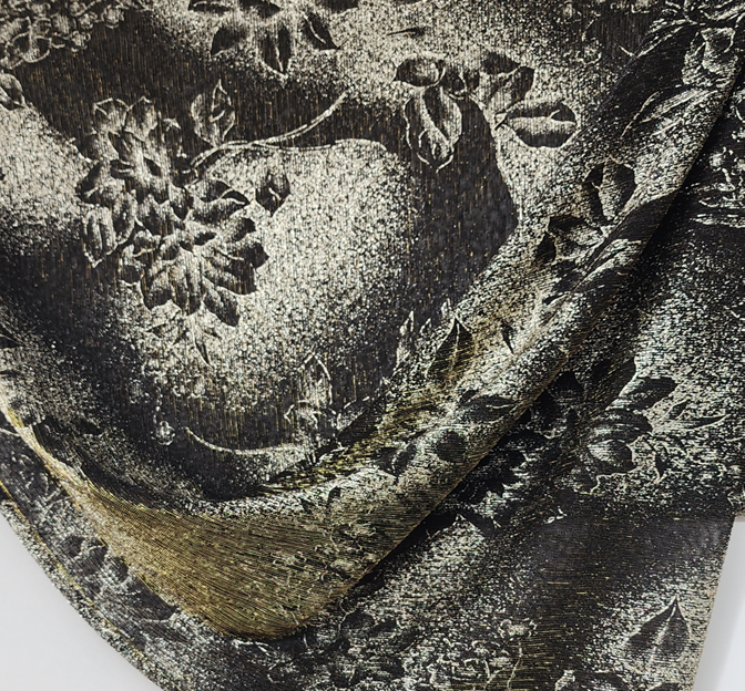 Mesh With Foil 1D435 Polyester Fabric - Black Gold, 56/58" Width (1 Yard)