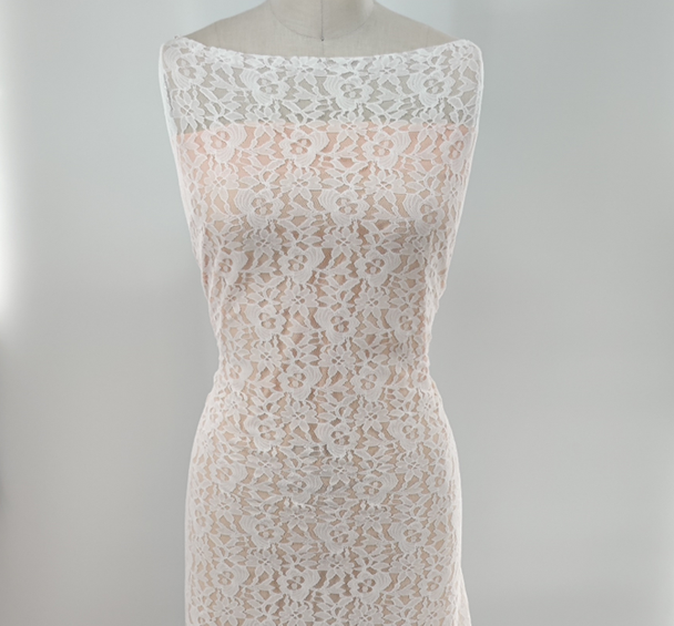 1 Yard White Stretch Lace Fabric 58/60" Wide, 92% Nylon, 8% Spandex