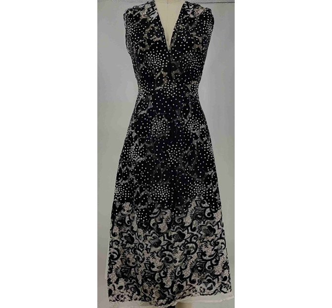 Lace Double Border 1D716 Polyester Spandex Fabric - Black/White Dotted Floral Lace, 56/58" Width