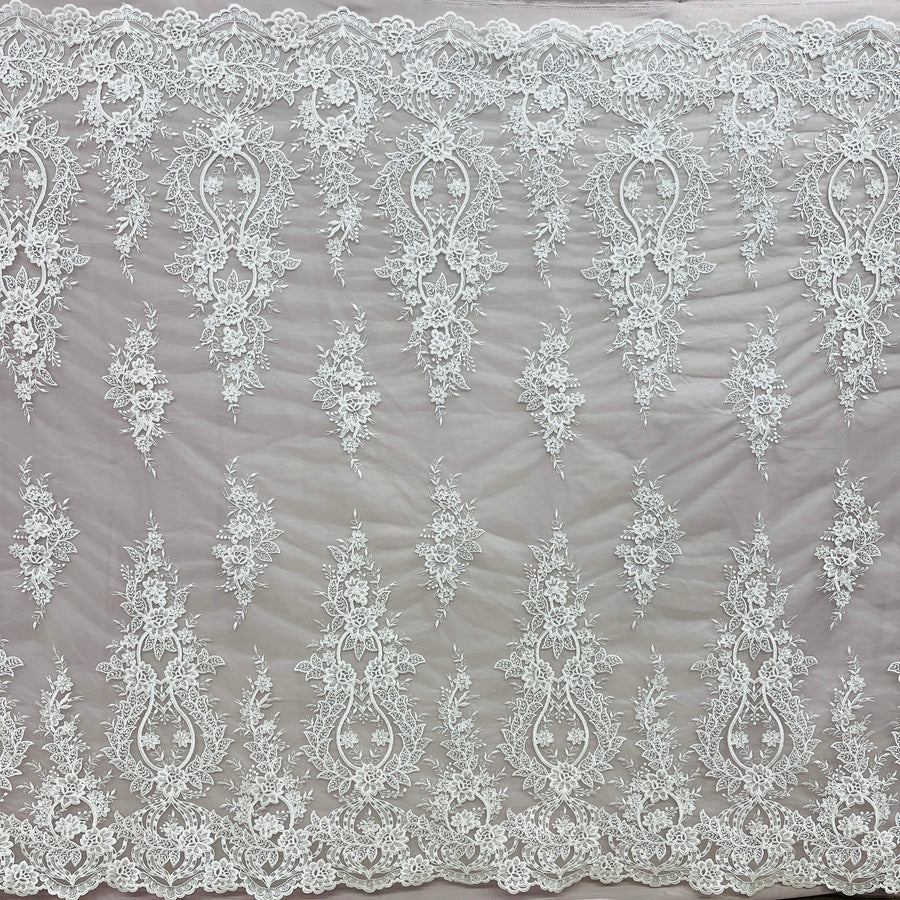 1 Yard Bridal Lace Fabric Embroidered on 100% Polyester Net Mesh