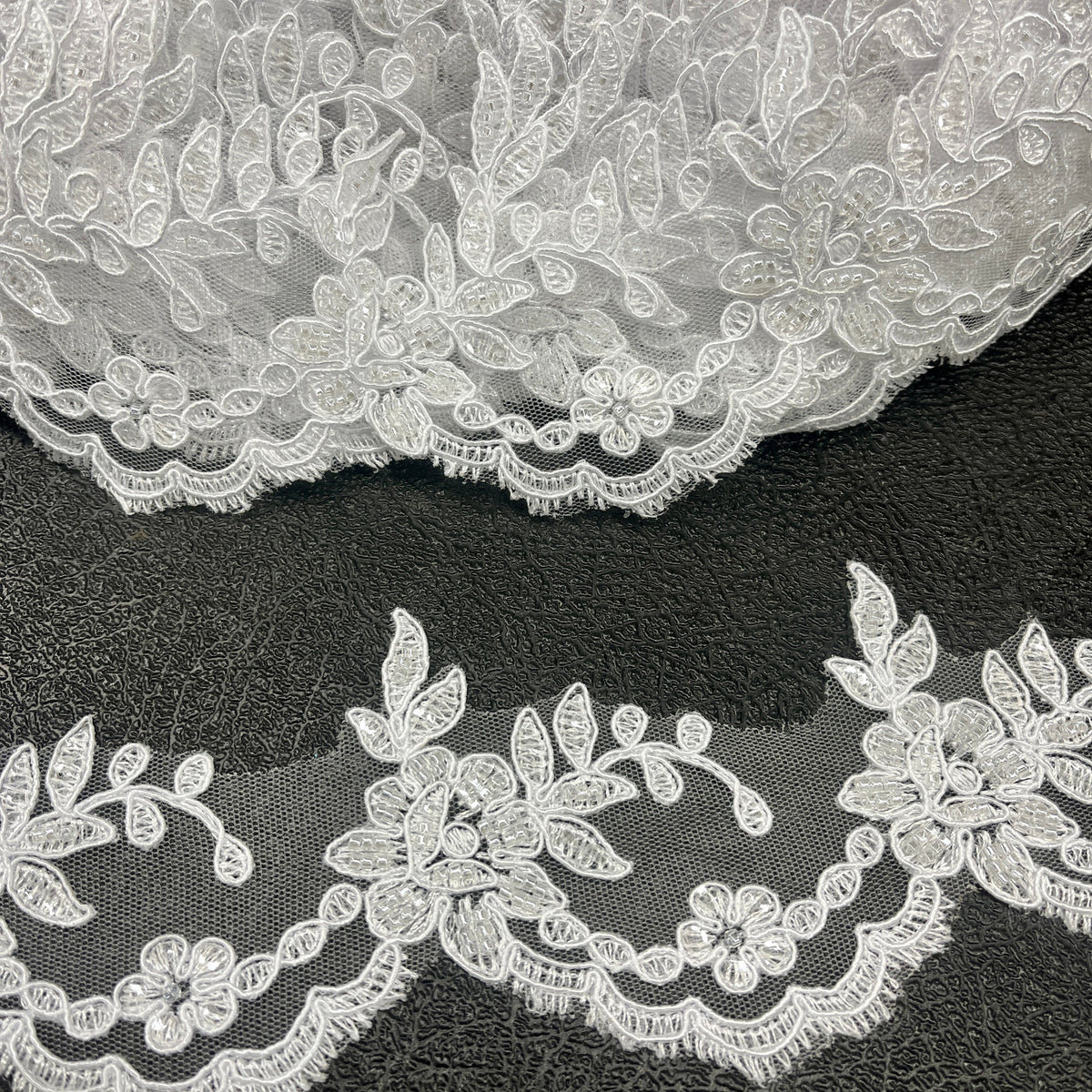 1 Yard Beaded & Corded Lace Trimming on 100% Polyester Net Mesh, Elegant Embroidered Design